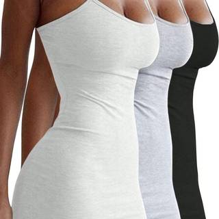 TEMU Autumn And Winter Three-piece Casual Outfit Set, Simple And Elegant, Black, White, And Grey, Suitable For Daily Wear, Shopping, Dating, Parties, And Festive Spaghetti Strap Mini Dress