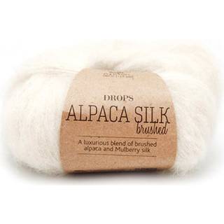 DROPS BRUSHED Alpaca Silk 01 Natur Indhold: 77% Superfin Alpaca, 23% Mulberry Silke Garngruppe: C (16 - 19 masker) / 10 ply / aran / worsted Vægt/længde: 25 g = ca. 140 meter Anbefalede pinde: 5 mm Strikkefasthed: 10 x 10 cm = 17 m x 22 p Håndvask, max 30°C / Tørres fladt.