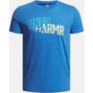 Under Armour Overlay Wordmark Boys' Short Sleeve Blue Atlantis / High Vis Yellow YLG (149 - 160 cm)