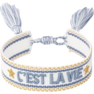 DARK Woven Friendship Bracelet  "C'est La Vie" White With Light Blue & Gold