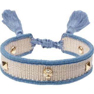 DARK Woven Friendship Bracelet Thin With Sign Studs Sand & Light Blue