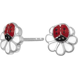 Rhod. sølvørestikker blomst m/mariehøne og emalje