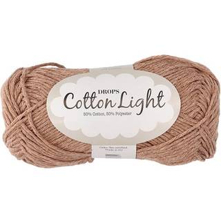 DROPS Cotton Light 37 Mandel (Uni Colour) Indhold: 50% Bomuld, 50% Polyester Garngruppe: B (20 - 22 masker) / 8 ply / DK / worsted Vægt/længde: 50 g = ca. 105 meter Anbefalede pinde: 4 mm Strikkefasthed: 10 x 10 cm = 21 m x 28 p Finvask 40º / Tørres fladt.