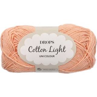 DROPS Cotton Light 53 Fersken (Uni Colour) Indhold: 50% Bomuld, 50% Polyester Garngruppe: B (20 - 22 masker) / 8 ply / DK / worsted Vægt/længde: 50 g = ca. 105 meter Anbefalede pinde: 4 mm Strikkefasthed: 10 x 10 cm = 21 m x 28 p Finvask 40º / Tørres fladt.
