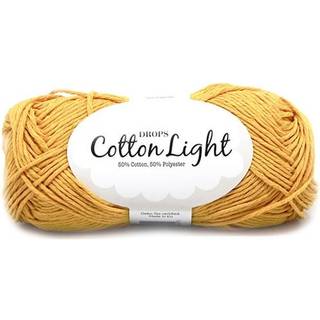 DROPS Cotton Light 28 Gyldenris (Uni Colour) Indhold: 50% Bomuld, 50% Polyester Garngruppe: B (20 - 22 masker) / 8 ply / DK / worsted Vægt/længde: 50 g = ca. 105 meter Anbefalede pinde: 4 mm Strikkefasthed: 10 x 10 cm = 21 m x 28 p Finvask 40º / Tørres fladt.