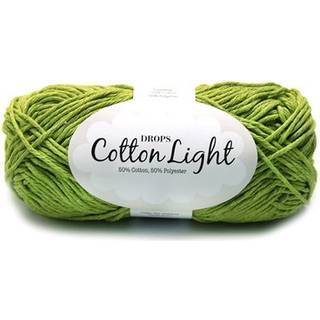 DROPS Cotton Light 11 Æblegrøn (Uni Colour) Indhold: 50% Bomuld, 50% Polyester Garngruppe: B (20 - 22 masker) / 8 ply / DK / worsted Vægt/længde: 50 g = ca. 105 meter Anbefalede pinde: 4 mm Strikkefasthed: 10 x 10 cm = 21 m x 28 p Finvask 40º / Tørres fladt.