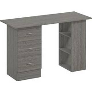 HOMCOM Computer Desk, Writing Table, PC Workstation with 3 Storage Shelves and Drawers, Silver Handle, for Home Office, Grey