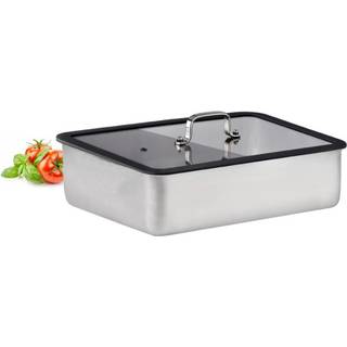 Lasagne fad i rustfrit stål med glaslåg (Mål: 30 x 24 x 7,5 cm)