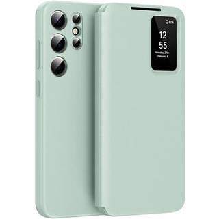 Samsung Galaxy S24 Ultra Smart Clear View Flip etui med kortplads - Lysegrøn