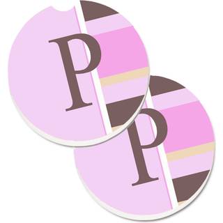 """" Caroline's Treasures Letter P Initial Monogram - Pink Stripes Set med 2 Cup Holder Car Coasters CJ1005 -PCARC 2.56 Multicolor """"