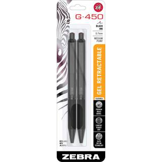 Zebra Pen G-450 udtrækkelig gelpen sort messing tønde medium punkt 0,7 mm sort blæk 2 tælling (pakke med 1) (49512) sort genopfyldelig