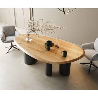 Esstisch Edge Oval 220x120x2,5 Eiche Natur Troa Metall Schwarz Flow-Edge