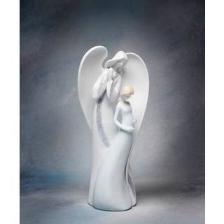 9 1/2 tommer hvid engel, der holder ?je med gravid mor figur