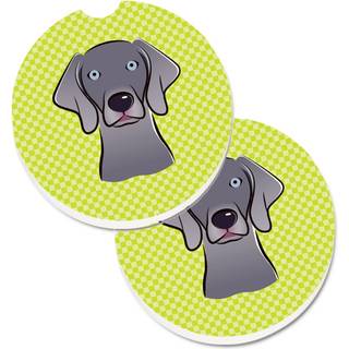 """" Caroline's Treasures Checkerboard Lime Green Weimaraner Set med 2 Cup Holder Car Coasters BB1293Carc 2.56 Multicolor """"