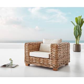 Loungesessel Nizza aus Rattan natur mit Kissen weiß - Natur, Weiß