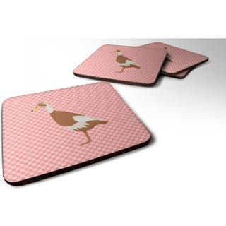 """" Caroline's Treasures Indian Runner Duck Pink Check Decorative Coasters 3.5 Multicolor """"