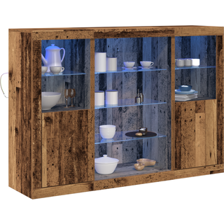 skabsbord med LED-lys gammelt træ 142.5x37x100 cm konstrueret træ