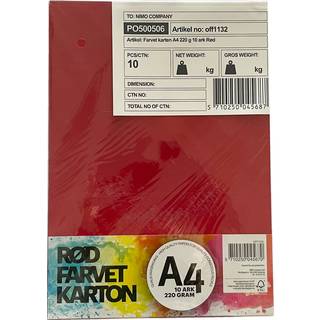 Farvet karton A4 10 ark - rød (På lager i butik)
