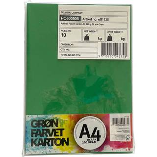 Farvet karton A4 10 ark - grøn (På lager i butik)