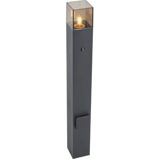 Moderne udendørs pullert sort med røgglas 70 cm med skumringssensor IP44 - Danmark