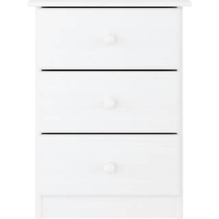 Sengebord Alta 41X35X41 Cm Massivt Fyrretræ - Hvid / 3 skuffer