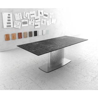 Esstisch Edge 180-220x90 Keramik Laminam®Nero Greco Anthrazit Wave Edelstahl ausziehbar