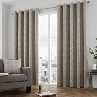 Curtina Curtina Stone Natural Camberwell Geo Lined Eyelet Curtains