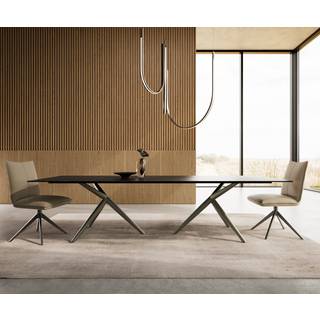 Esstisch Edge 300x100 Keramik Laminam®Noir Desir Braun Estelar rund Metall Effektfinish Titan
