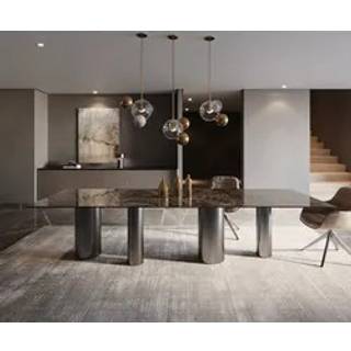 Esstisch Edge 300x100 Keramik Laminam® Emperador Extra Lucidato Dunkelbraun Pilier Edelstahl Graphit