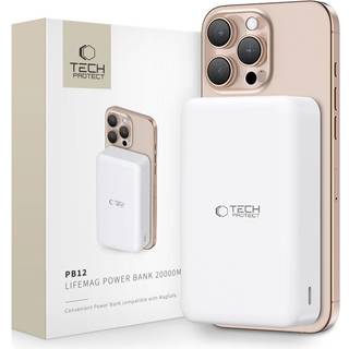 Tech-Protect PB12 LifeMag 20000mAh Magnetisk trådløs powerbank - 15W - Hvid