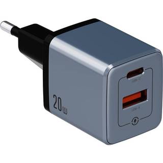 NEXTBATT 20W GaN hurtigoplader | USB-C / USB-A vægadapter | Sort/Grå