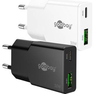Goobay USB-C/USB GaN Dual lader slim, 30W, PD/QC, Hvid
