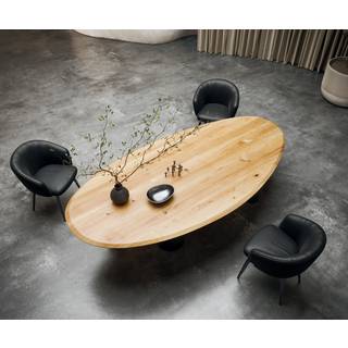 Esstisch Edge Oval 280x130x2,5 Eiche Natur Pilier Metall Schwarz Flow-Edge