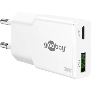 Goobay USB-C/USB GaN Dual lader slim, 20W, PD/QC, Hvid