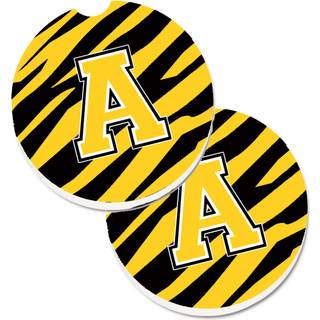 """" Caroline's Treasures Letter A Monogram - Black Gold Tiger Stripe Sæt med 2 Cup Holder Car Coasters CJ1026 -ACARC 2.56 Multicolor """"