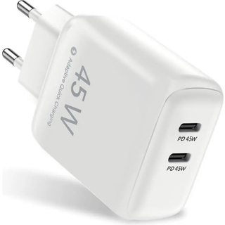 SiGN Dual USB-C PD oplader 45W til bærbar og smartphones - Hvid