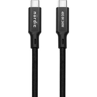 NÖRDIC 1m USB4 USB-C til C nylonflettet kabel PD3.1 240W 40G 8K60Hz 4K144Hz sort