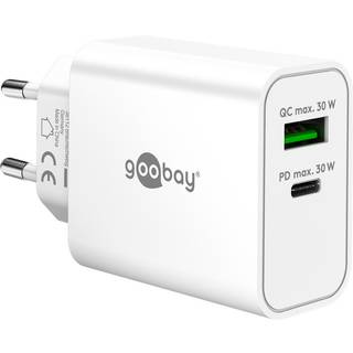 Goobay USB-C/USB GaN Dual lader, 30W, PD/QC, Hvid