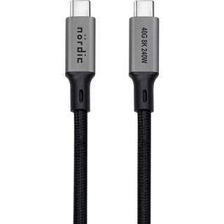NÖRDIC 1m USB4 USB-C til C nylonflettet kabel PD3.1 240W 40G 8K60Hz 4K144Hz grå
