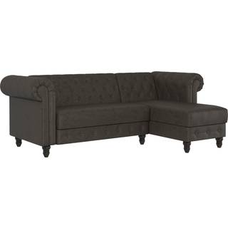 Sovesofa chaiselong i mikrofiber antracit Chesterfield