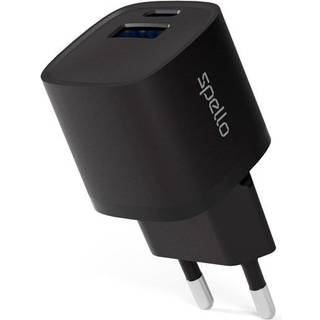 Spello 20W PD Vægoplader m. 1 x USB-C / 1 x USB-A - Sort