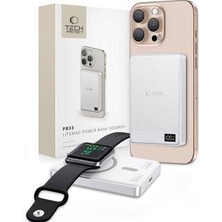 Tech-Protect PB33 LifeMag MagSafe Power Bank 5000mAh - Kompakt, trådløs opladning, USB-C, LED-display - Sølv