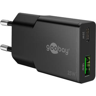 Goobay USB-C/USB GaN Dual lader slim, 25W, PD/QC, Sort