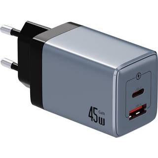 NEXTBATT 45W GaN Væglader USB-C/USB-A - Sort/Grå