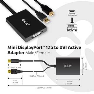 CLUB3D cac-1130 0,6 m MiniDP/USB-A DVI-D Sort