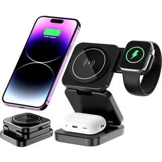 A390 3-i-1 foldbar magnetisk trådløs oplader - 15W - Sort