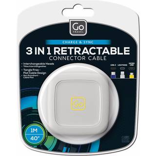 Go Travel 3 In 1 Retractable Connector Cable (1 m) White, OneSize