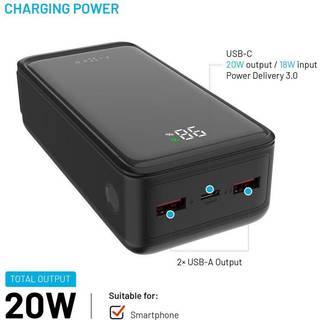 FIXED Zen2 30 USB-C PD 20W Power Bank 30.000 mAh - Black Powerbank - Sort - 30000 mAh