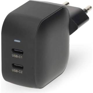 Nedis - Vægoplader | 45 W | GaN | PD3.0 | Hurtigopladningsfunktion | 2.25 A / 3.0 A | Antal output: 2 | 2x USB-C™ | Automatisk Valgt Spænding | Sort - WGCHA45WBK