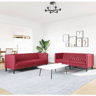 2-personers Chesterfield-sofastol kunstlæder vinrød